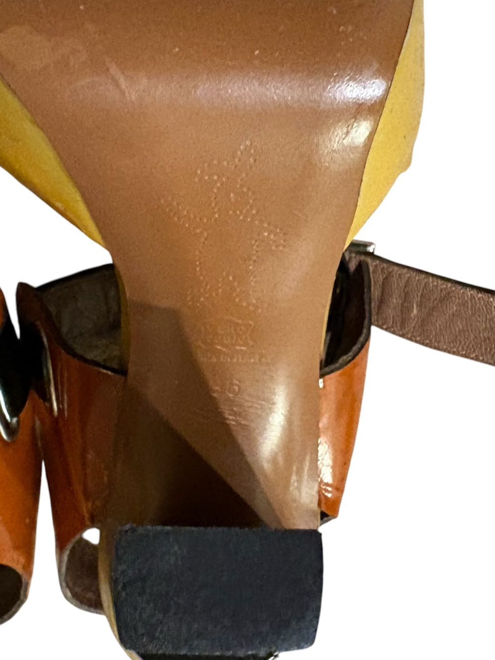 Marni Brown Yellow Ochre Black Patent Leather Platform Heels Buckles Sz 36/US 6 - Picture 11 of 11